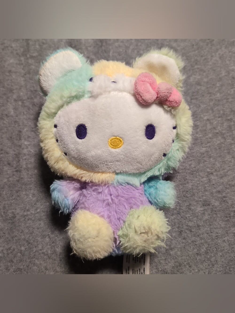 Sanrio Hello Kitty Rainbow Sherbet Pastel Fuzzy Teddy Bear Suit Plush 6.5"